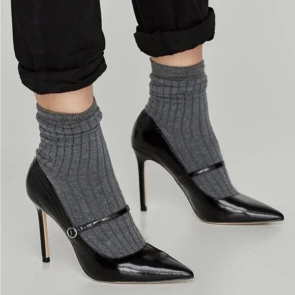 Zara Sock Bootie Heels Pointed Toe Stretch Knit Stiletto Pumps EU 35 US 5 NWT - Picture 2 of 8